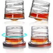 Wholesale - 4pc 12oz LOVWISH WHISKEY GLASS SET W/ROTATING COASTERS C/P 8, UPC: